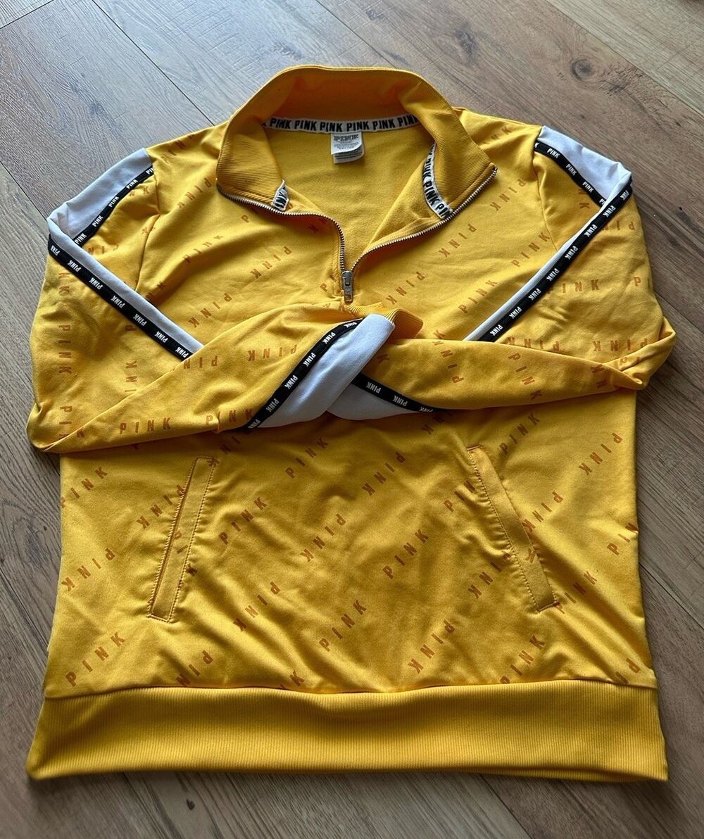 Victoria's Secret Pink Quarter Zip Track Jacket Medium Yellow Gold